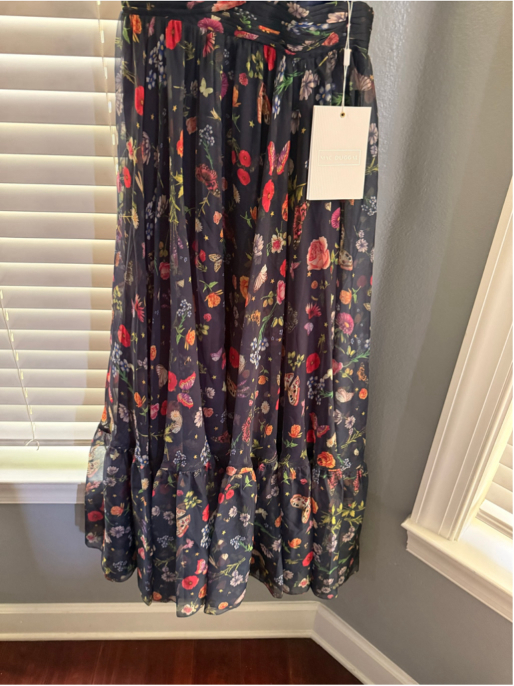 Women's Mac Duggal One Shoulder Floral Maxi Dress Navy Multicolor Sz4 - Picture 8 of 9